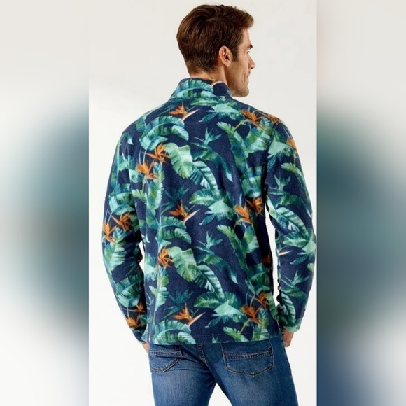 SOLD! Tommy Bahama 1/4 Zip Mock Coller Tropical pattern Fleece pullover- Size L - Picture 2 of 12